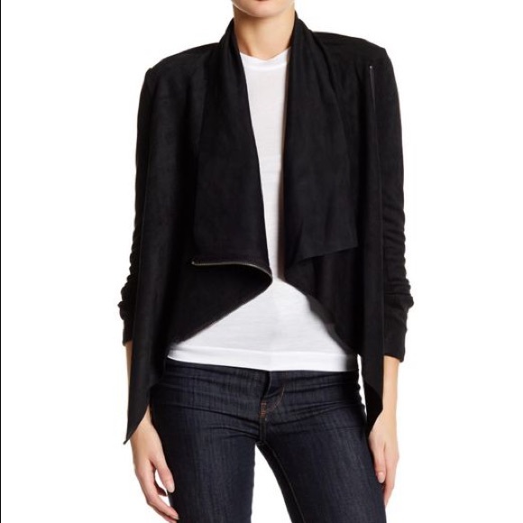 Black faux suede drape zipper jacket - Picture 2 of 5